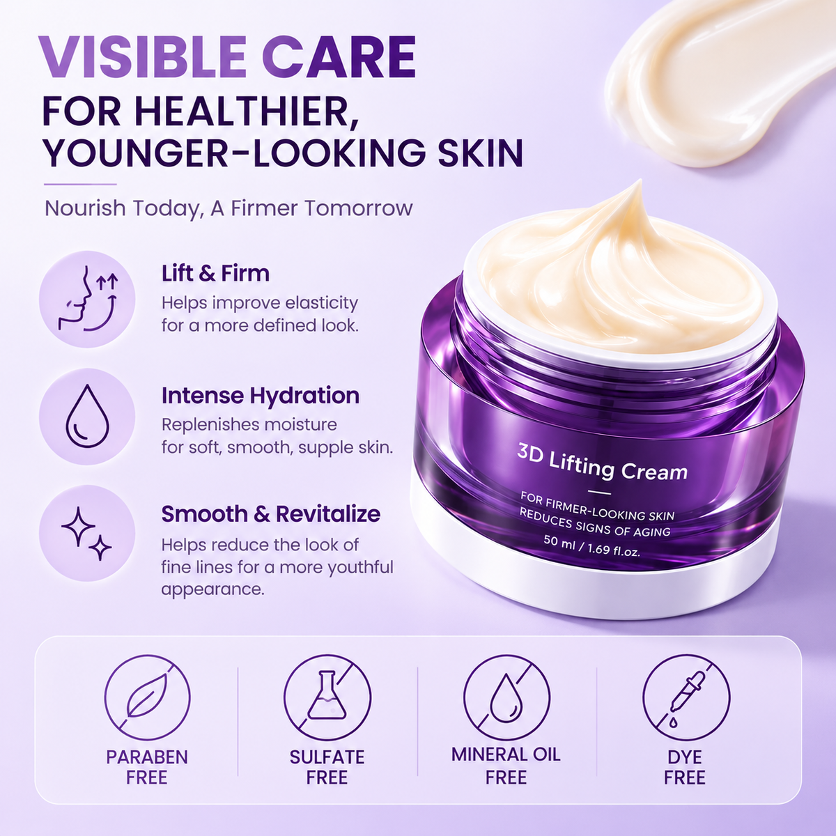 3D Lifting Cream 1.7 fl oz | Advanced Anti-Aging Probiotic Facial Night Cream with 17-Peptide Complex for Wrinkles on Face and Neck Nourishing Hydrating Skin Repair Firming Smooth